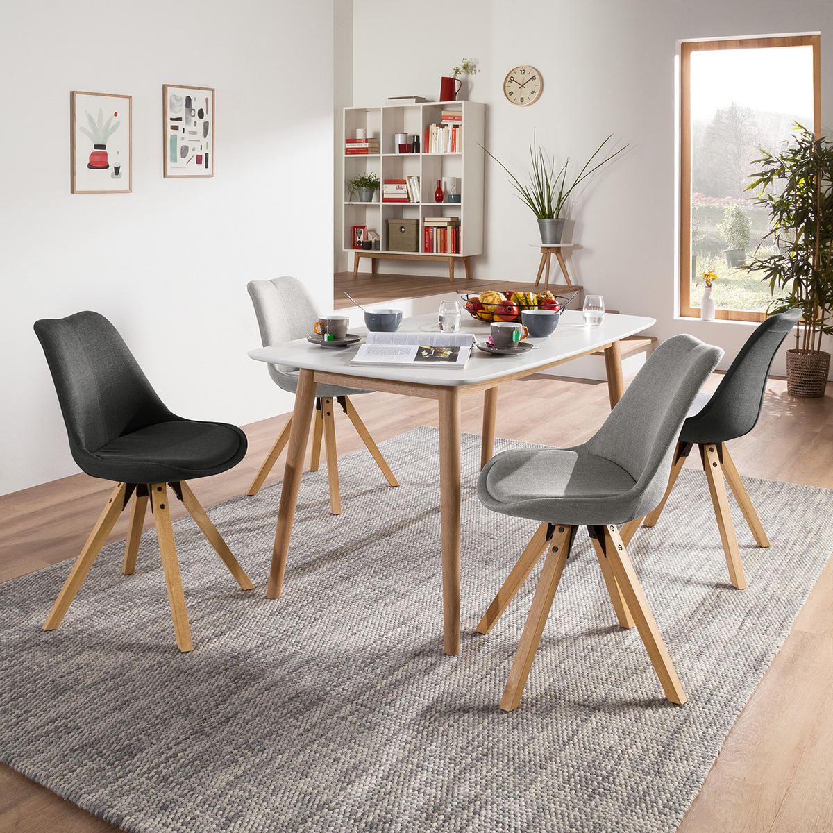 POLSTERSTUHL-SET - Anthrazit/Braun, Holz/Textil (49/85/55cm) - home24