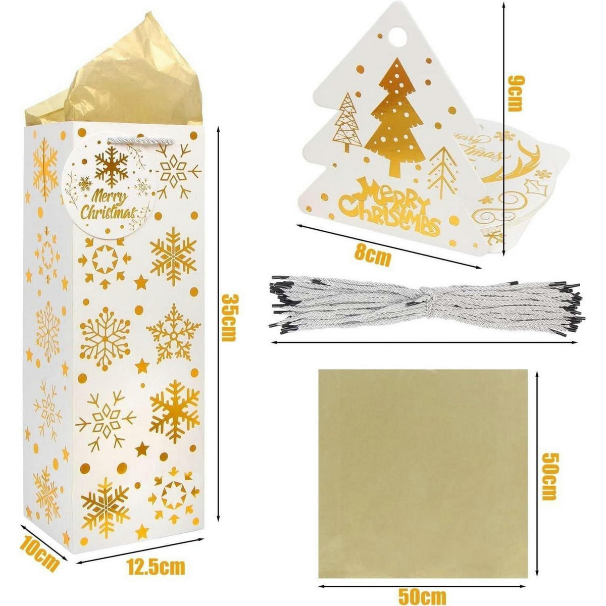 GESCHENKTASCHEN 12-teiliges Set 12,5 cm x 10 cm x 35,5 cm Goldmuster Weihnachten - Goldfarben, Karton (35.5cm)