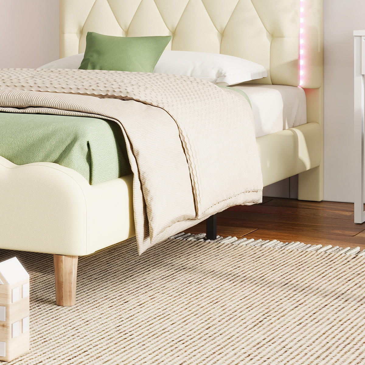 POLSTERBETT mit LED 90x200 cm PU Beige - Beige, Holz (90/200cm) - Meubliv