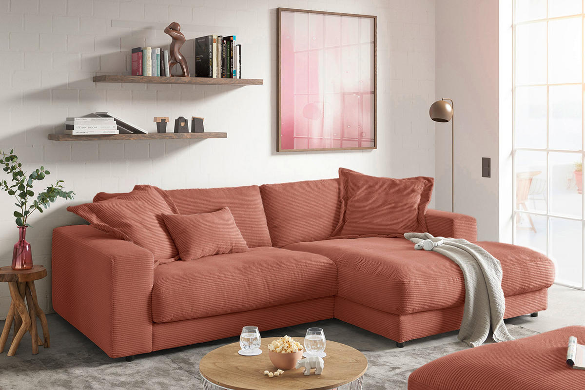 ECKSOFA MADELINE Braun Cord - Dunkelbraun/Schwarz, Kunststoff/Textil (270/190cm) - KAWOLA