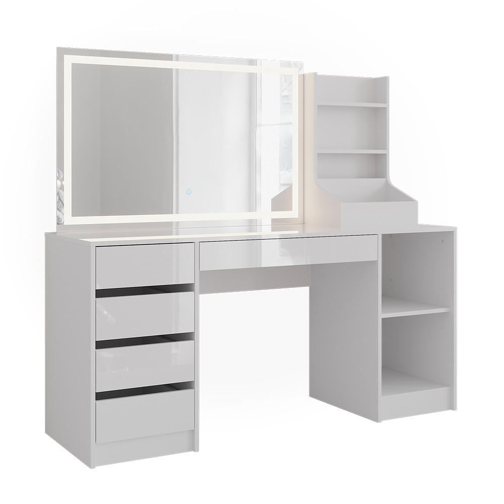 SCHMINKTISCH Sherry Weiß/Weiß Hochglanz 158.2 cm 3 Teile - Weiß Hochglanz, Holzwerkstoff (158.2/76/50.1cm) - Vicco