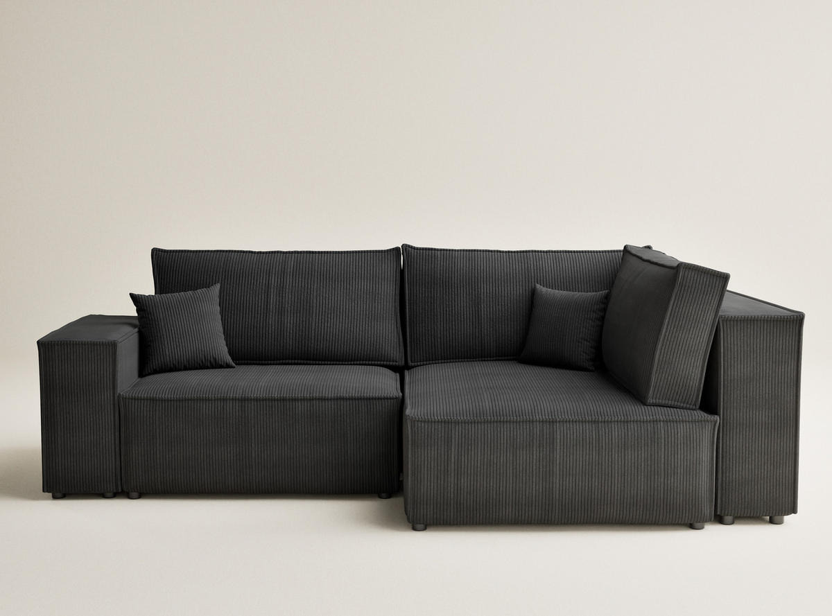 ECKSOFA MIT SCHLAFFUNKTION Tonga Anthrazit Samtstoff - Anthrazit/Schwarz, Holz/Holzwerkstoff (255/105cm) - Maison de Reve
