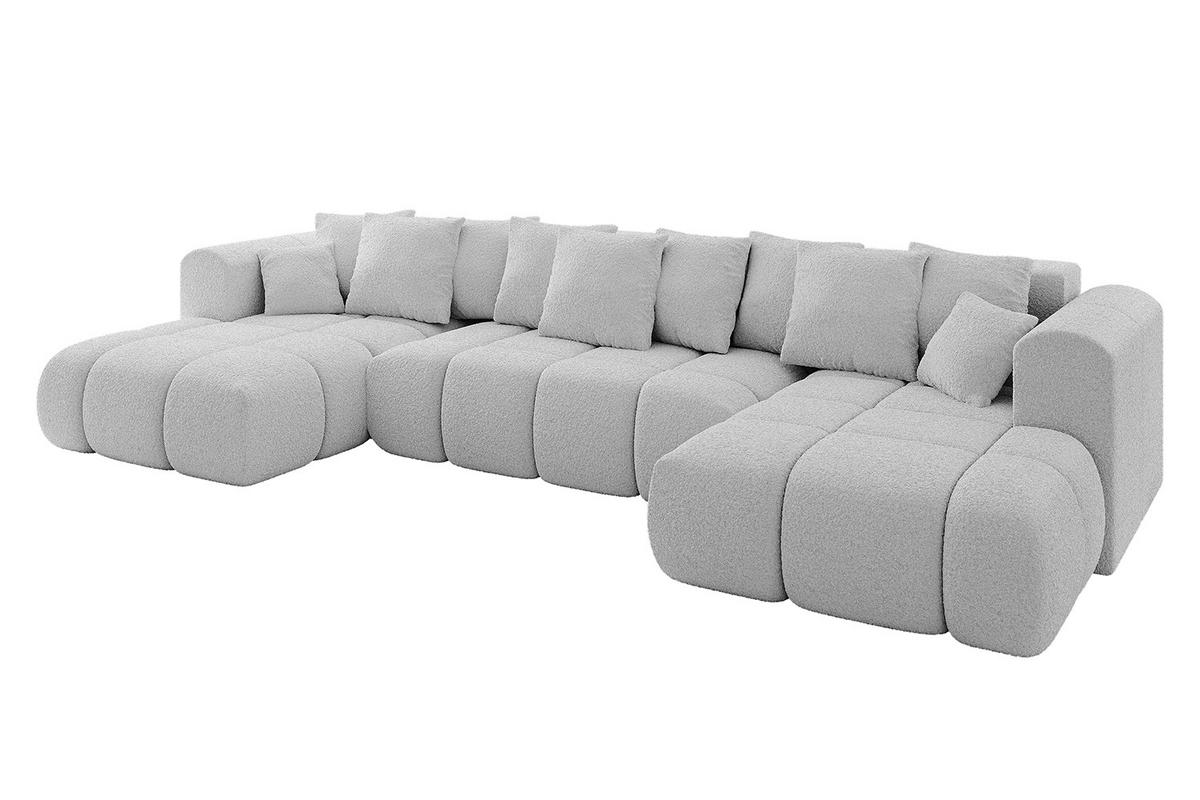 WOHNLANDSCHAFT Ottomane Links CLOUD-U-v1 414x180x40 Hellgrau Bouclé - Hellgrau, Holzwerkstoff/Kunststoff (414/90/180cm) - ALTDECOR