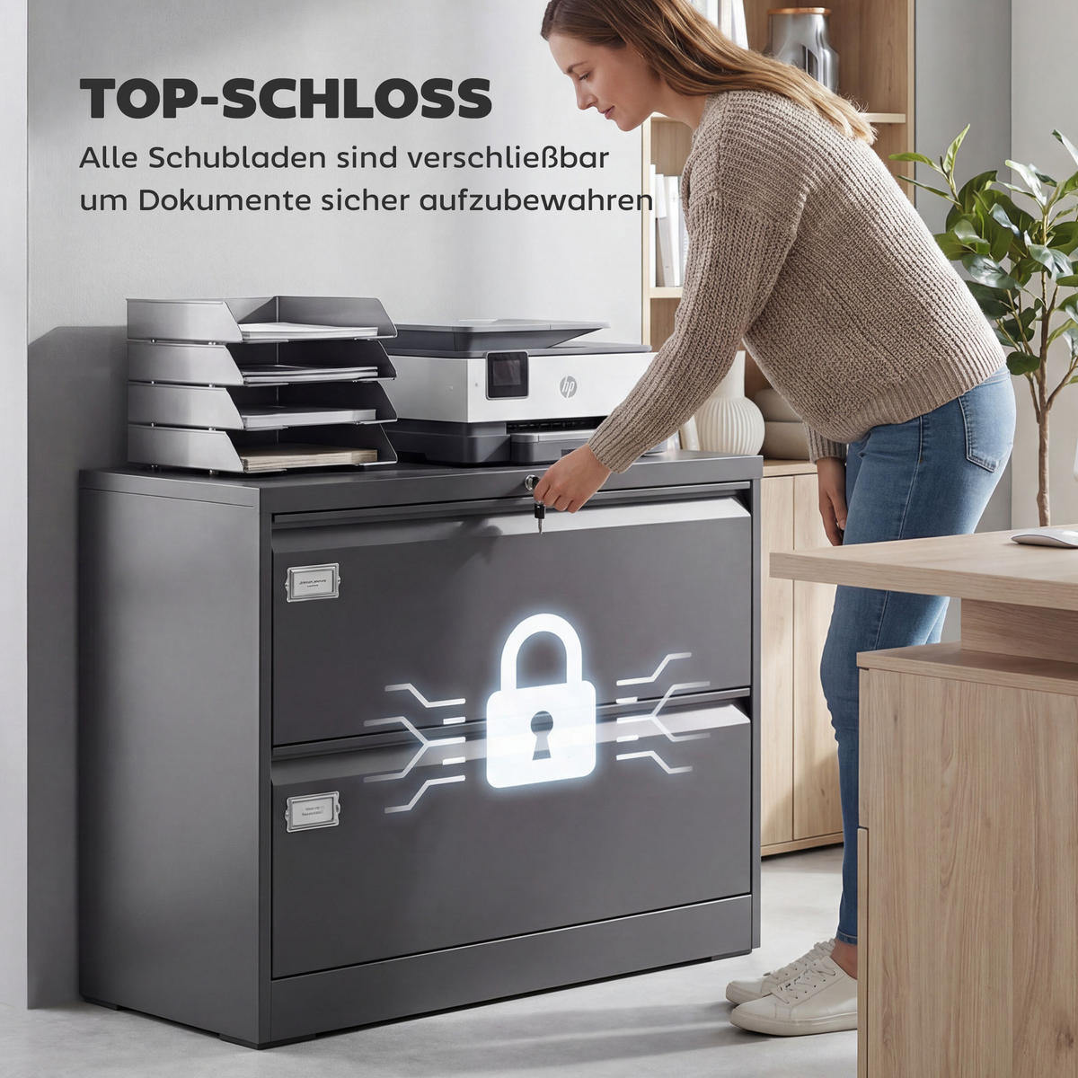 AKTENSCHRANK aus Stahl 90/40/78 cm Schwarz - Schwarz, Metall (40/77.4/90cm) - HOMCOM