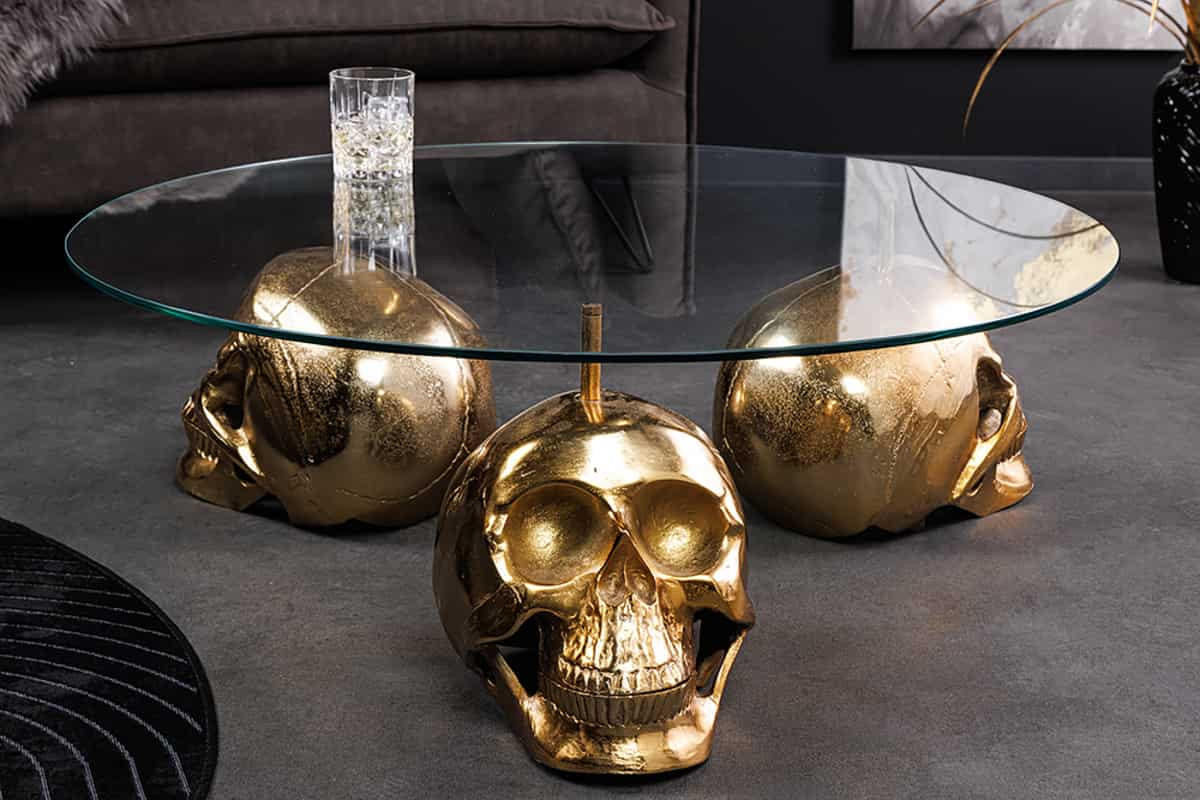 COUCHTISCH SKULL XXL Glas Transparent 90 cm - Transparent/Goldfarben, Glas/Metall (90/90/33cm) - riess-ambiente
