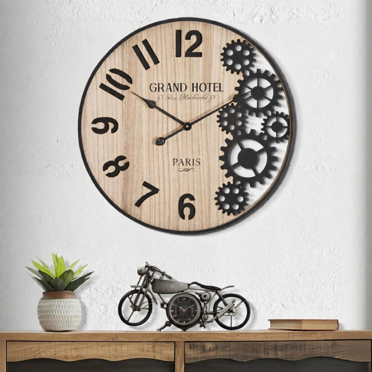 WANDUHR Grand, braun und schwarz, Eisen und MDF, 60 x 4,5 x 60 cm - Schwarz/Braun, Holzwerkstoff/Metall (60/60/4.5cm) - Mauro Ferretti