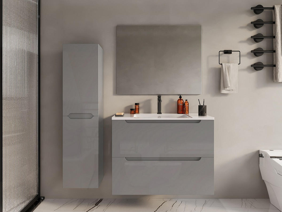 BADSCHRANK - 30 cm x 30 cm - Holz, Platte - Grau STEFANIE - Grau, Holz (30/120/30cm) - Vente-Unique