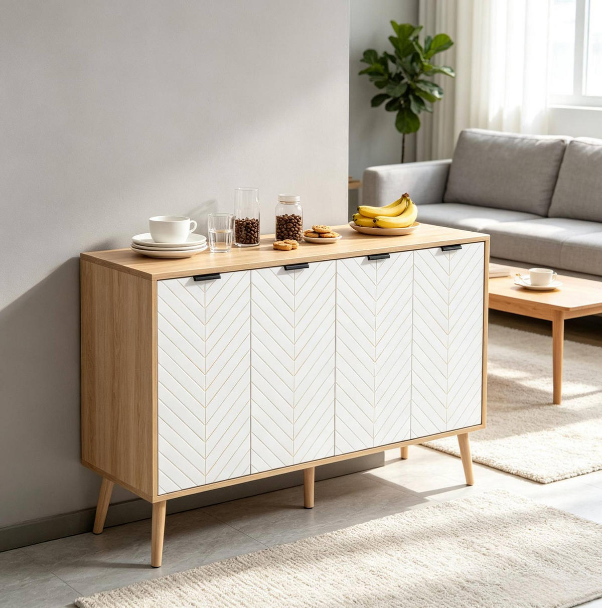 SIDEBOARD in Weiß 120x35x77,4 cm mit 2 Schränken und verstellbarem Einlegeboden - Weiß, Holzwerkstoff (35/77.4/120cm) - IVMEU