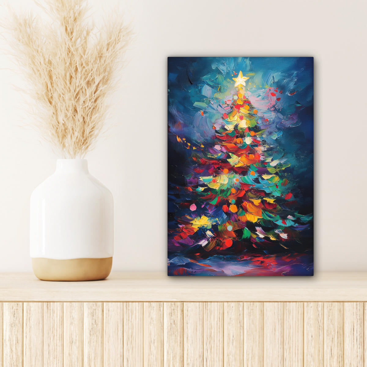 LEINWANDBILD Weihnachtsbaum - Weihnachten - Abstrakt - Farbenfroh 20x30 cm - Multicolor, Textil (20/30cm) - MuchoWow