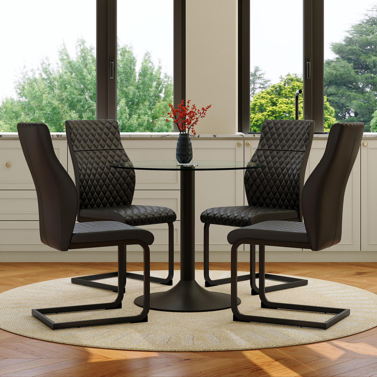 ESSGRUPPE DE-39485 5-teilig, Glastisch und 4 Stühlen mit hoher Rückenlehne Schwarz - Schwarz, Metall (85/75/85cm) - ComfortXL