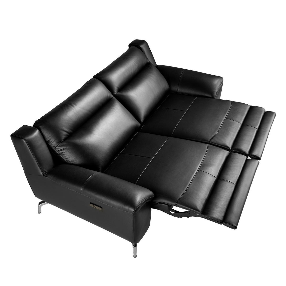 SOFA 2-Sitzer Relaxsofa aus schwarzem Leder 192/93/92 cm - Edelstahlfarben/Schwarz, Leder (192/92/93cm) - ANGEL CERDA