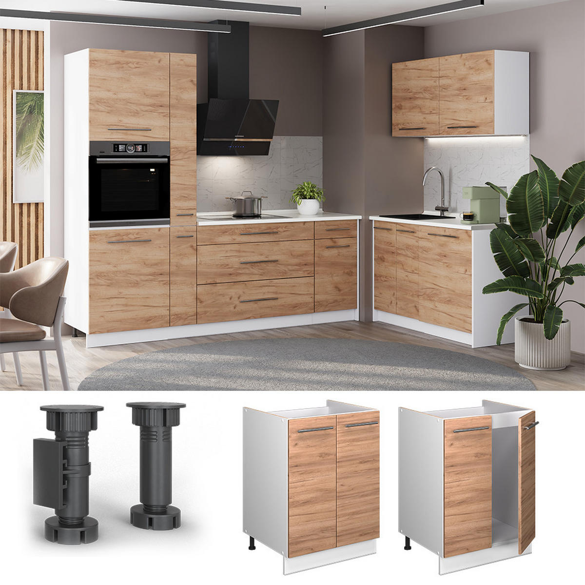 SPÜLENUNTERSCHRANK Fame-Line, Goldkraft Eiche/Weiß, 60 cm - Honigeiche/Weiß, Holzwerkstoff (60/82/60cm) - Vicco