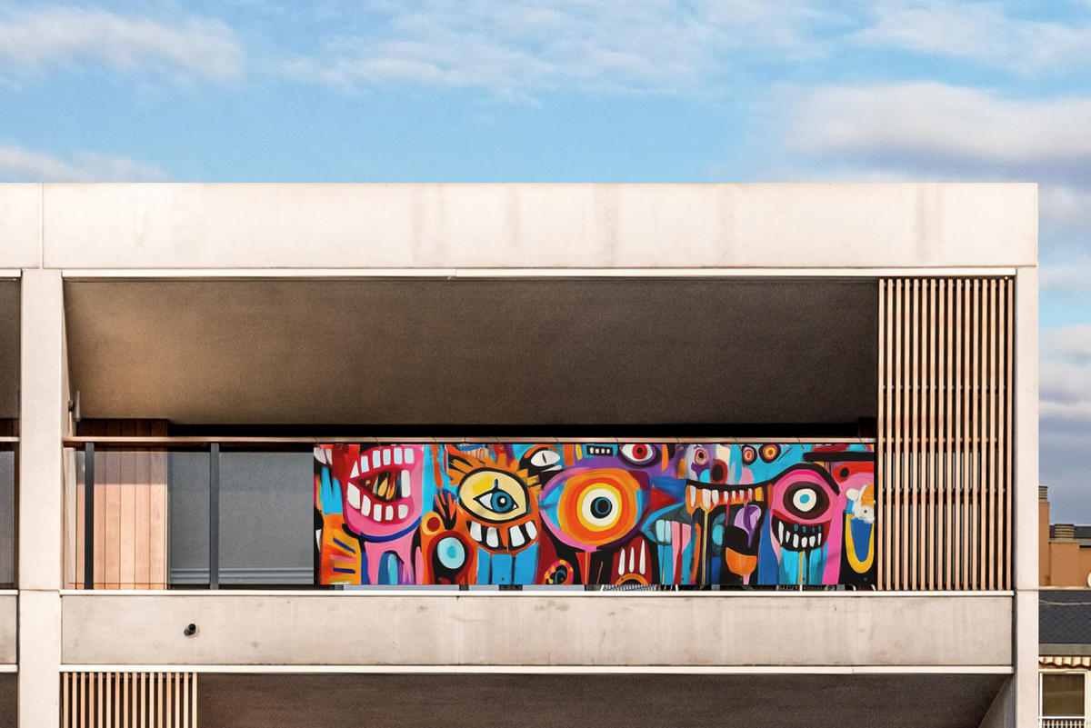 BALKON-SICHTSCHUTZ Abstrakt - Gesicht - Farbenfroh - Multicolor, Kunststoff (300/75cm) - MuchoWow