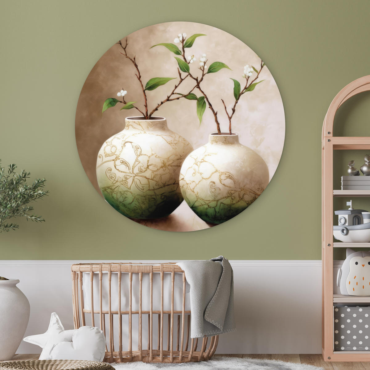 NÁSTĚNNÝ OBRAZ Květiny - Váza - Bílá - Botanická - Béžová 140x140 cm - ecru, plast (140/140cm) - MuchoWow