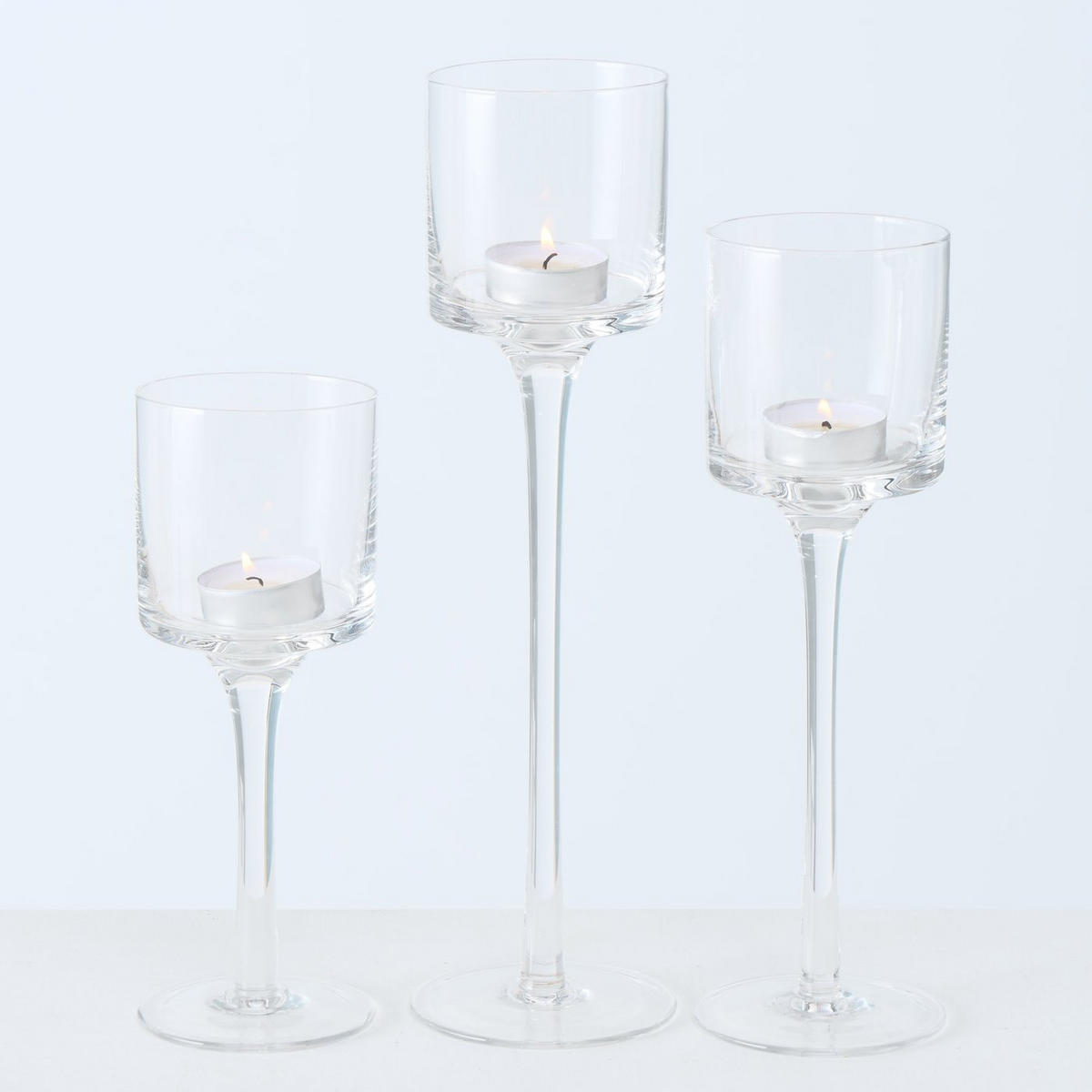 KERZENHALTER Arosa, 3 Höhen - Transparent, Glas (7.5/30/7.5cm)