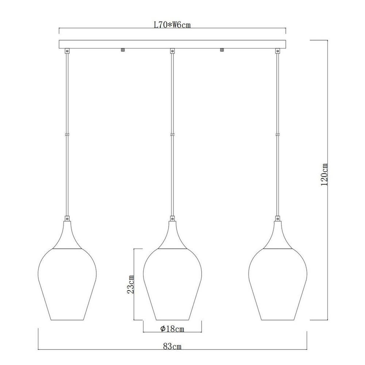 HÄNGELEUCHTE Metall Bunt 3-Flammig - Multicolor, Glas (83/18/120cm) - Globo Lighting