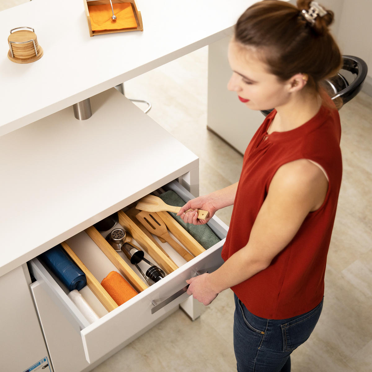 4XSCHUBLADENTRENNER - Hellbraun, Holz (1.5/6/55.5cm) - Relaxdays