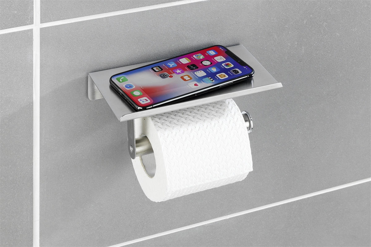 TOILETTENPAPIERHALTER mit Ablage 9,5/18/7,5 cm - Silberfarben, Metall (18/7.5/9.5cm) - Maximex