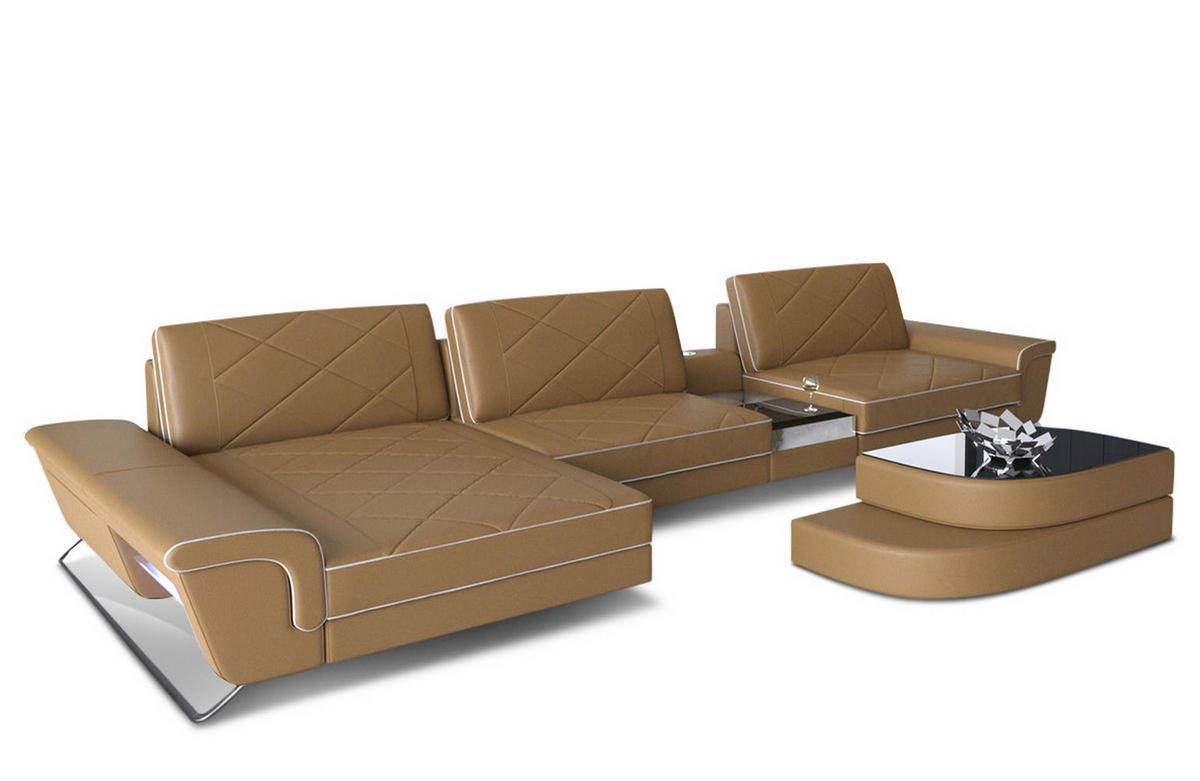LEDERSOFA Bari L - Beige, Leder (197/369cm) - Sofa Dreams