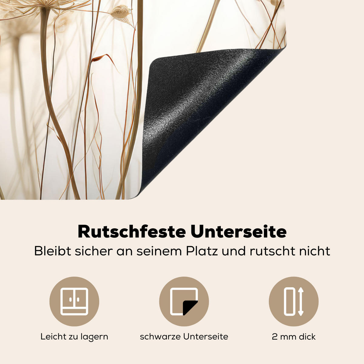 HERDABDECKPLATTE Blumen - Weiß - Sonnenlicht 59x51 cm - Ecru, Kunststoff (59/51/0.2cm) - MuchoWow