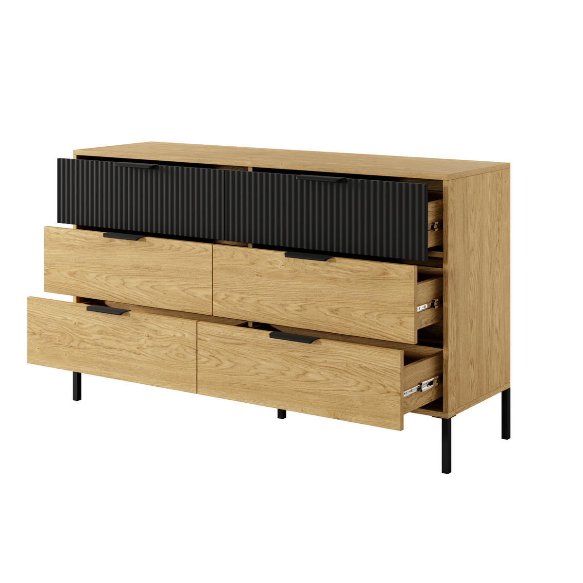 SIDEBOARD BALTICO 137/81/40 cm mit 6 Schubladen Hellgelb - Hellgelb/Schwarz, Holzwerkstoff (137/81/40cm) - MASSENO