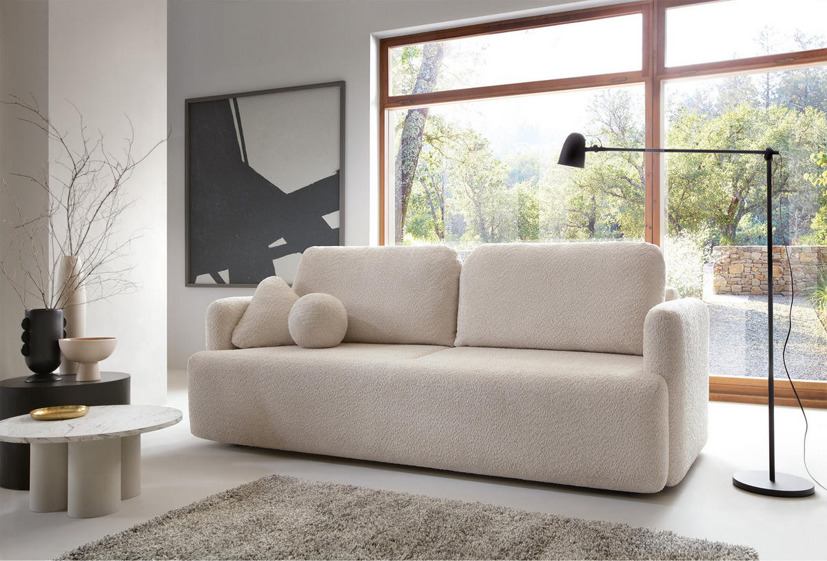 SCHLAFSOFA Lambina Beige Boucle - Beige/Schwarz, Kunststoff/Textil (227/92/104cm) - Selsey