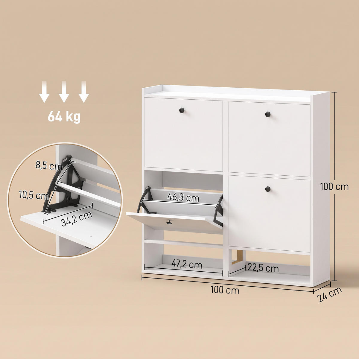 SCHUHSCHRANK MDF Weiß - Zinkfarben/Weiß, Holzwerkstoff/Kunststoff (24/100/100cm) - HOMCOM