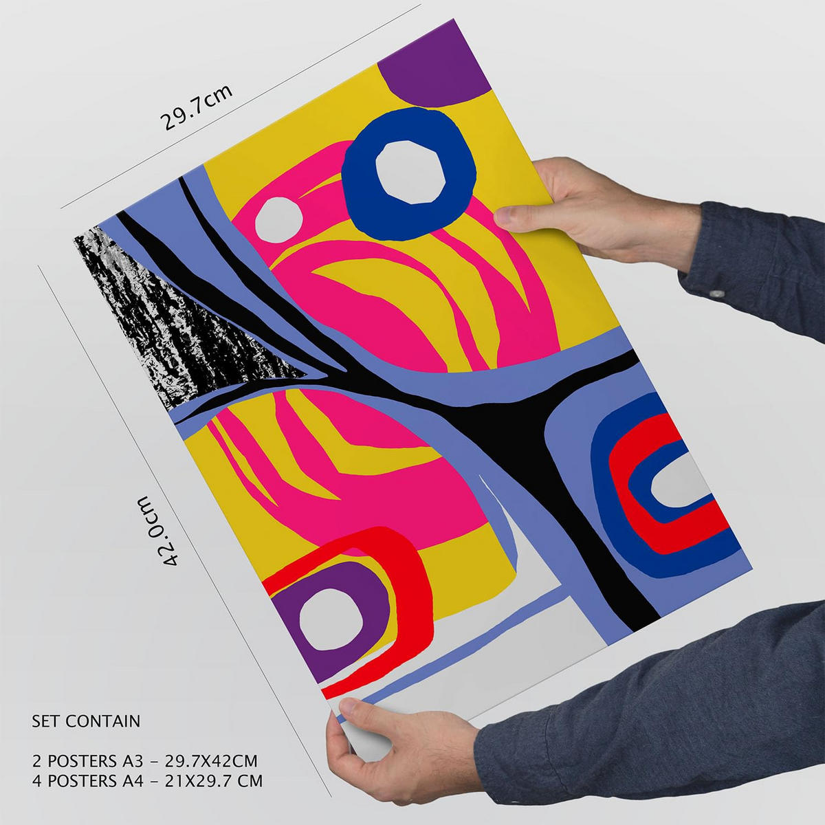 POSTER Set Mit 6 Lebendige Formen In Farbenfrohe Zusammenfassungen A3 & A4 Rahmenlos - Klar, Papier (29/3cm) - Nacnic