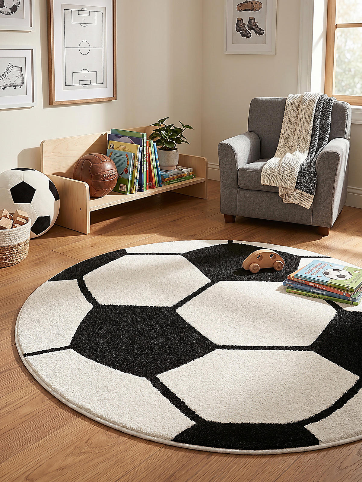 KINDERTEPPICH Kurzflor Fußball CANAZEI Polypropylen Schwarz-Weiß 200 x 200 cm - Multicolor, Textil (200/200cm) - KADIMA DESIGN