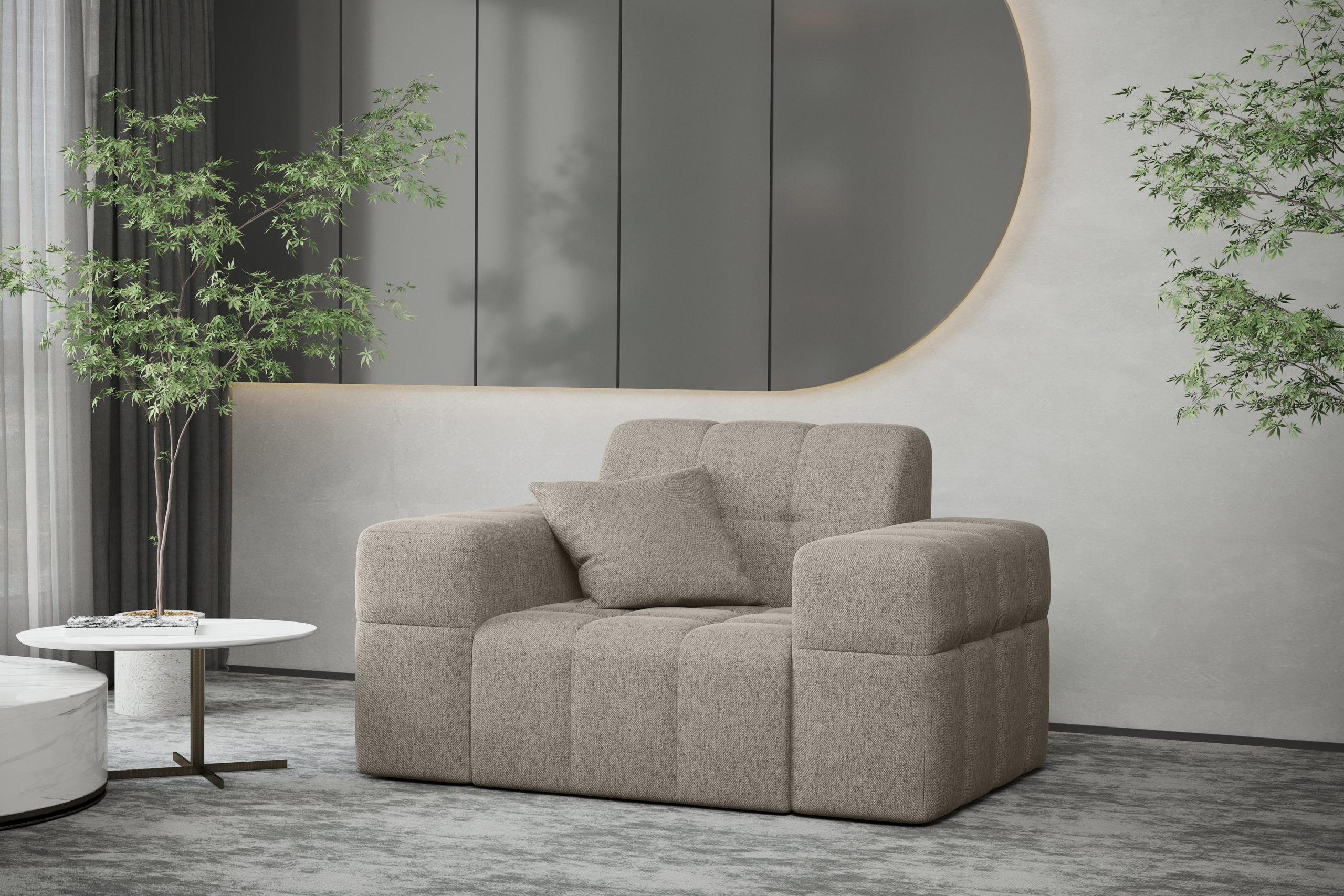 SESSEL Serie NIMES Stoff Verita Warmbeige - Creme, Holz (120/82/92cm) - Kaiser Möbel