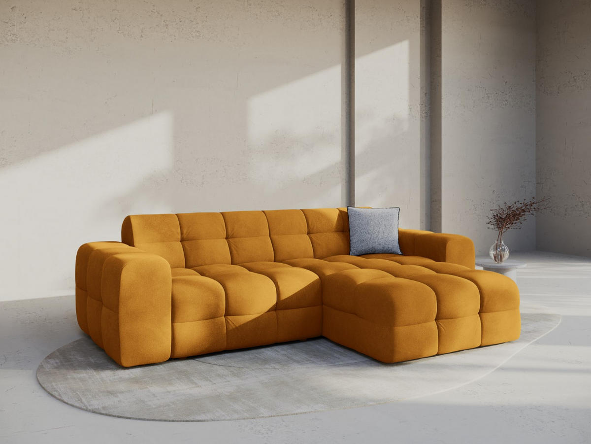 ECKSOFA rechts Kendal aus Samt senf 4 Sitzplätze - Dunkelgelb, Textil (173/256cm) - Micadoni