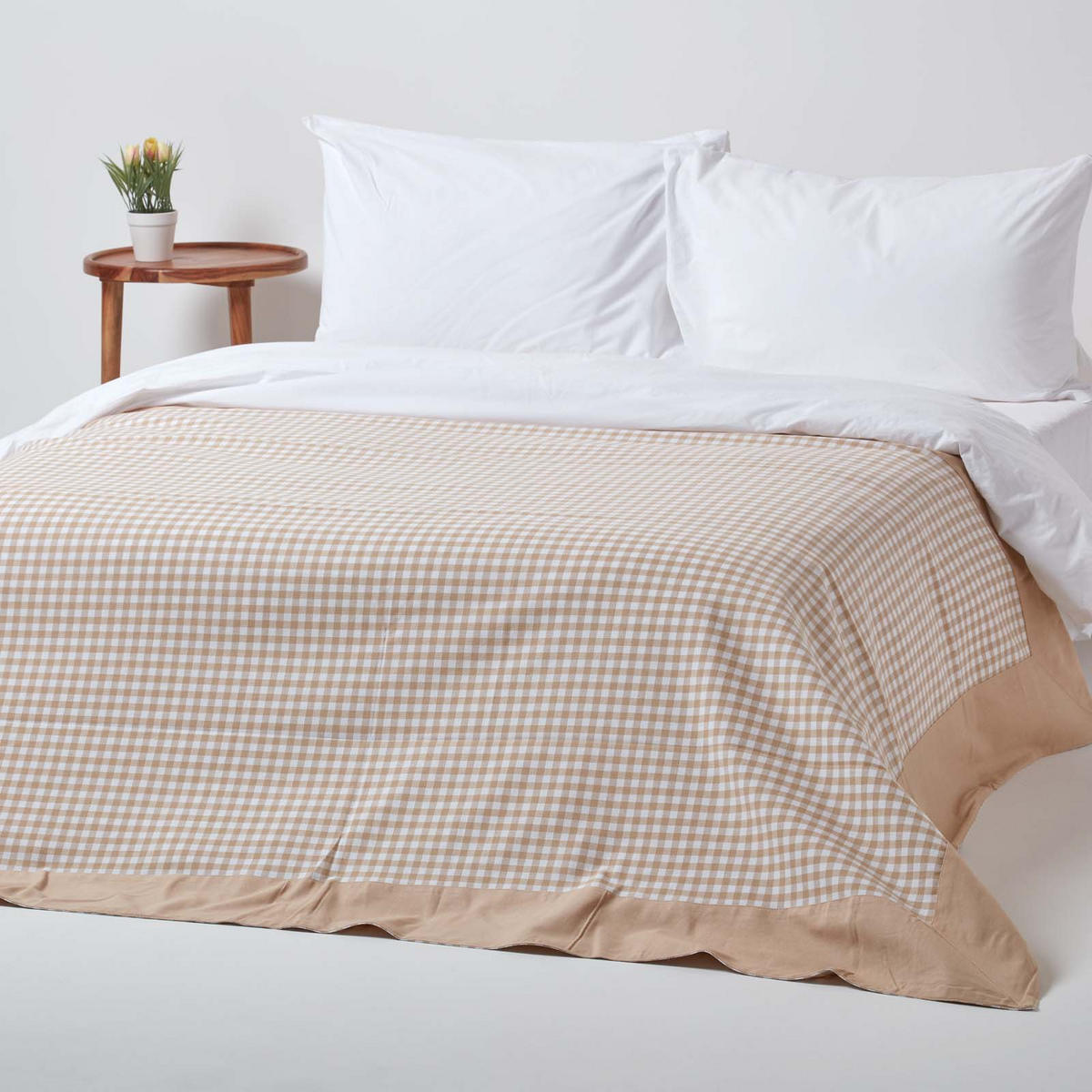 ÜBERWURF 150/200 cm, Vichy Karo 100% Baumwolle - Beige, Textil (150/200cm) - Homescapes