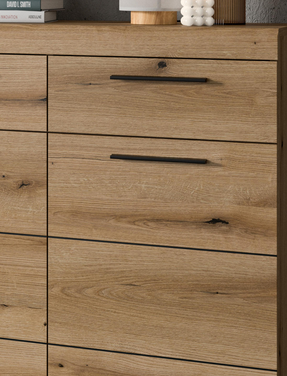 SCHUHSCHRANK Evoke Eiche 90 cm, Kommode mit viel Stauraum - Eichefarben/Schwarz, Holzwerkstoff/Kunststoff (90/96/37cm) - Inn.Furn