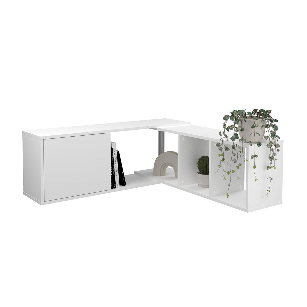 WANDREGAL 1 Tür 4 Fächer mit anpassbarem Winkel - Flex - 174,5/25,7/36 cm - Weiß, Holzwerkstoff (25.7/36/174.5cm) - Calicosy