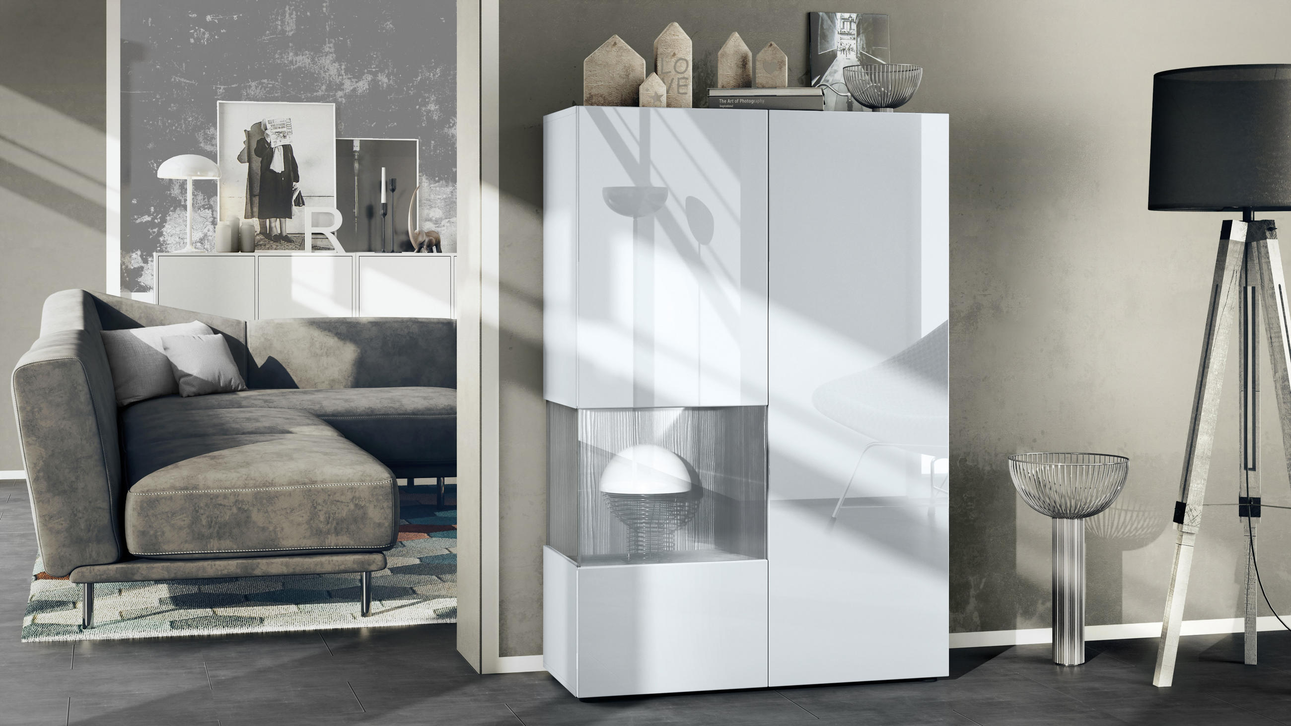 VITRINE Morena Einsatz in Avola-Anthrazit - Anthrazit, Holzwerkstoff (91.5/136.5/37cm) - Vladon