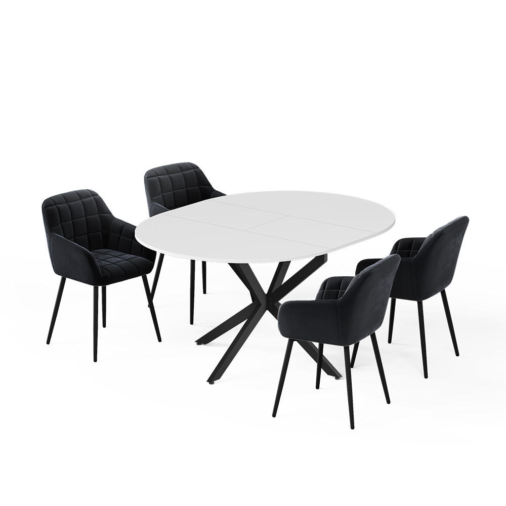 Vicco JÍDELNÍ STŮL SESTAVA Loyd, Bílá/Černá, 120 x 120 cm se 4 jídelními židlemi (černé)
