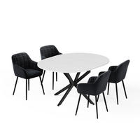 SÚPRAVA JEDÁLENSKÉHO STOLA Loyd, biely/čierna, 120 x 120 cm so 4 jedálenskými stoličkami (čierne) - čierna/biela, kompozitné drevo (120/76.5/120cm) - Vicco