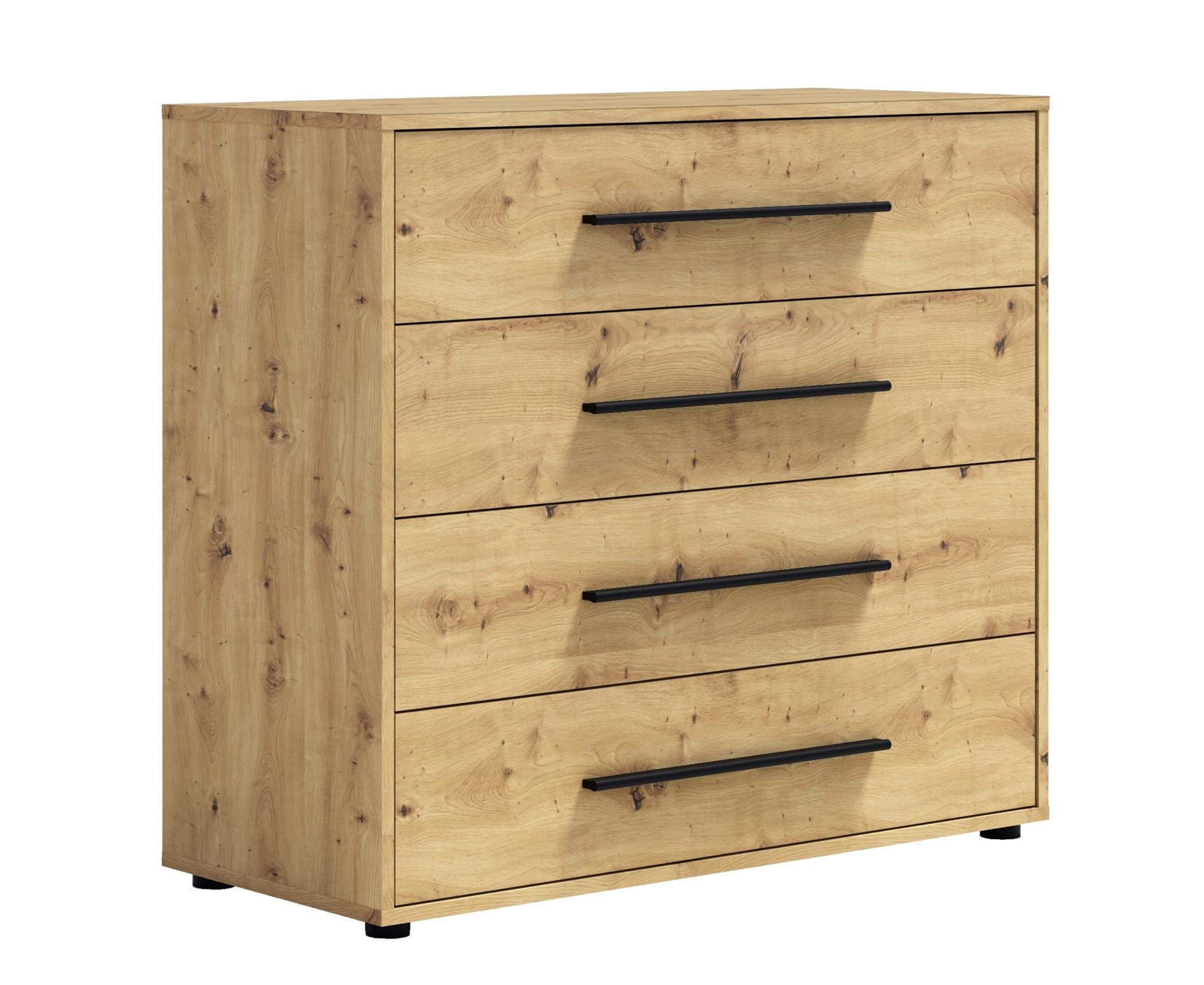 KOMMODE Maxivo Artisan Eiche, mit Schubladen - Schwarz/Eiche Artisan, Holzwerkstoff (90/87/40cm) - Bettso