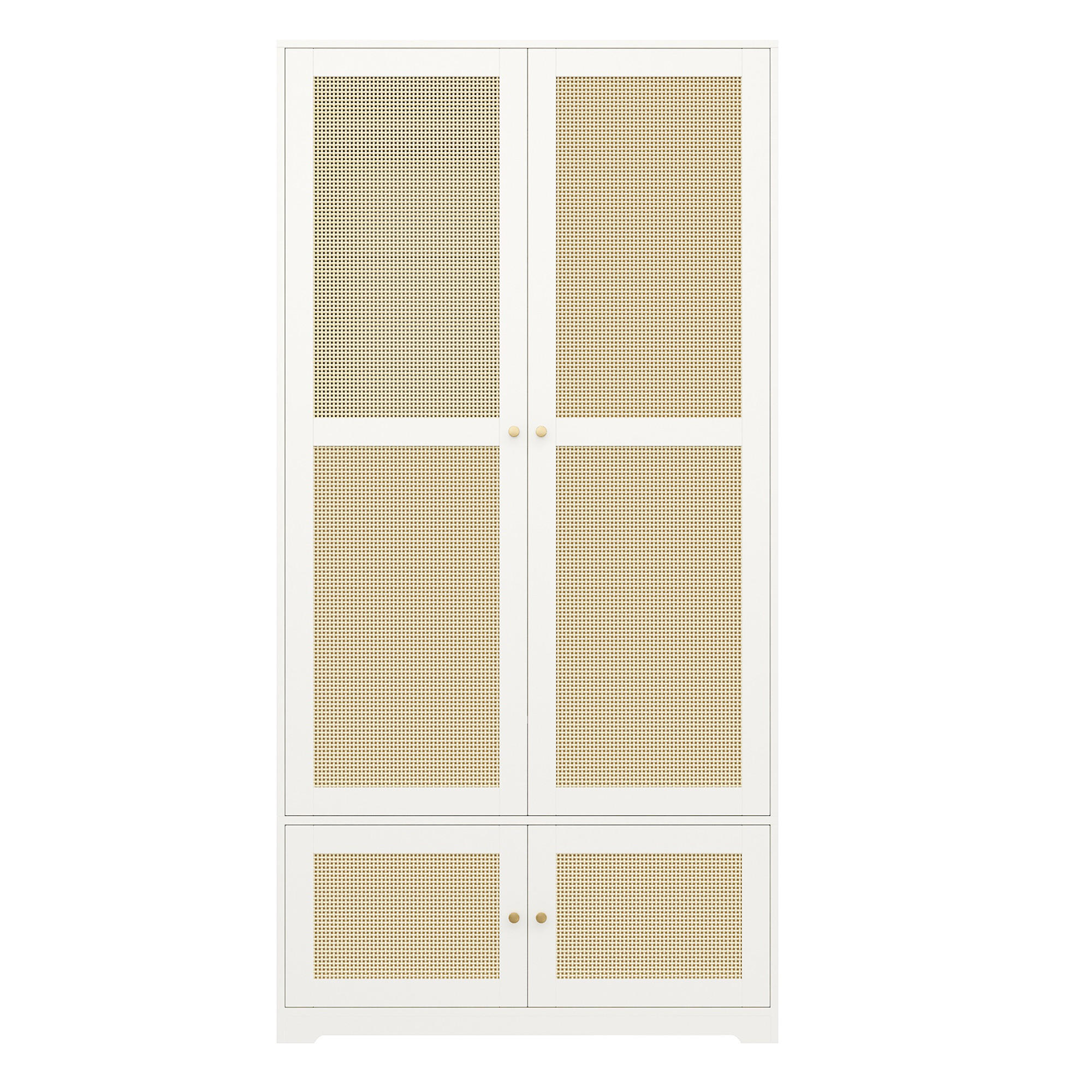 GARDEROBE in weiß mit rattan-geflecht, 2 türen - Weiß, Holzwerkstoff (90/180/48cm) - Urban Meuble