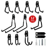 WANDHAKEN für Garage GRIT 12-teiliges Set Schwarz Gerätehaken Platzsparende Aufbewahrung - Schwarz, Metall (19/2.5/16cm) - PROREGAL