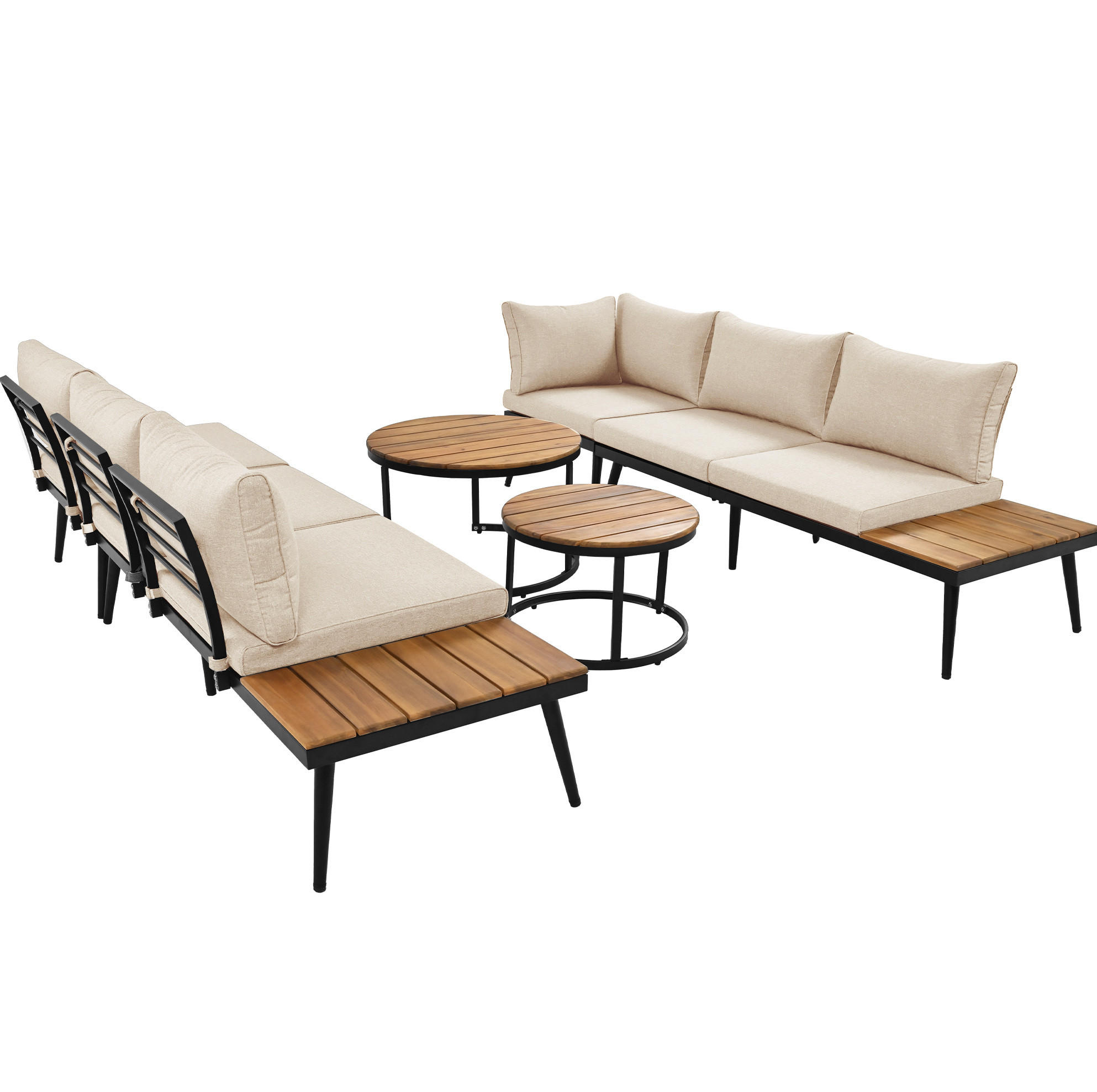 GARTEN-LOUNGESET 160/64/75 cm, 6-teilig mit modularer Stellvariante, Kissen und verzinktem Eisen, Beige - Beige, Metall - Redom