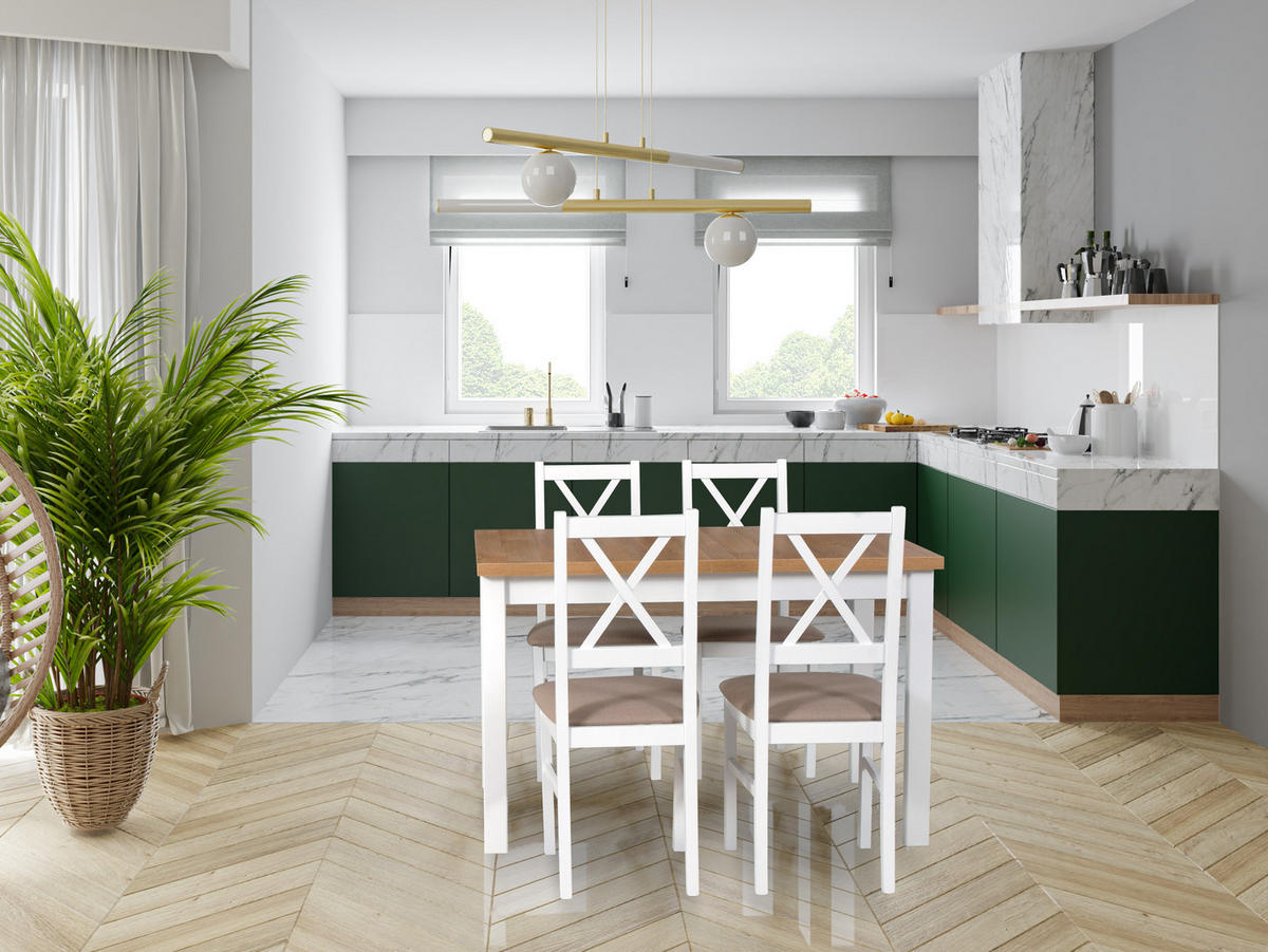 STUHL Nilo 10 (6er Set) - Hellgrau/Weiß, Holz (43/94/40cm) - Leaf Design