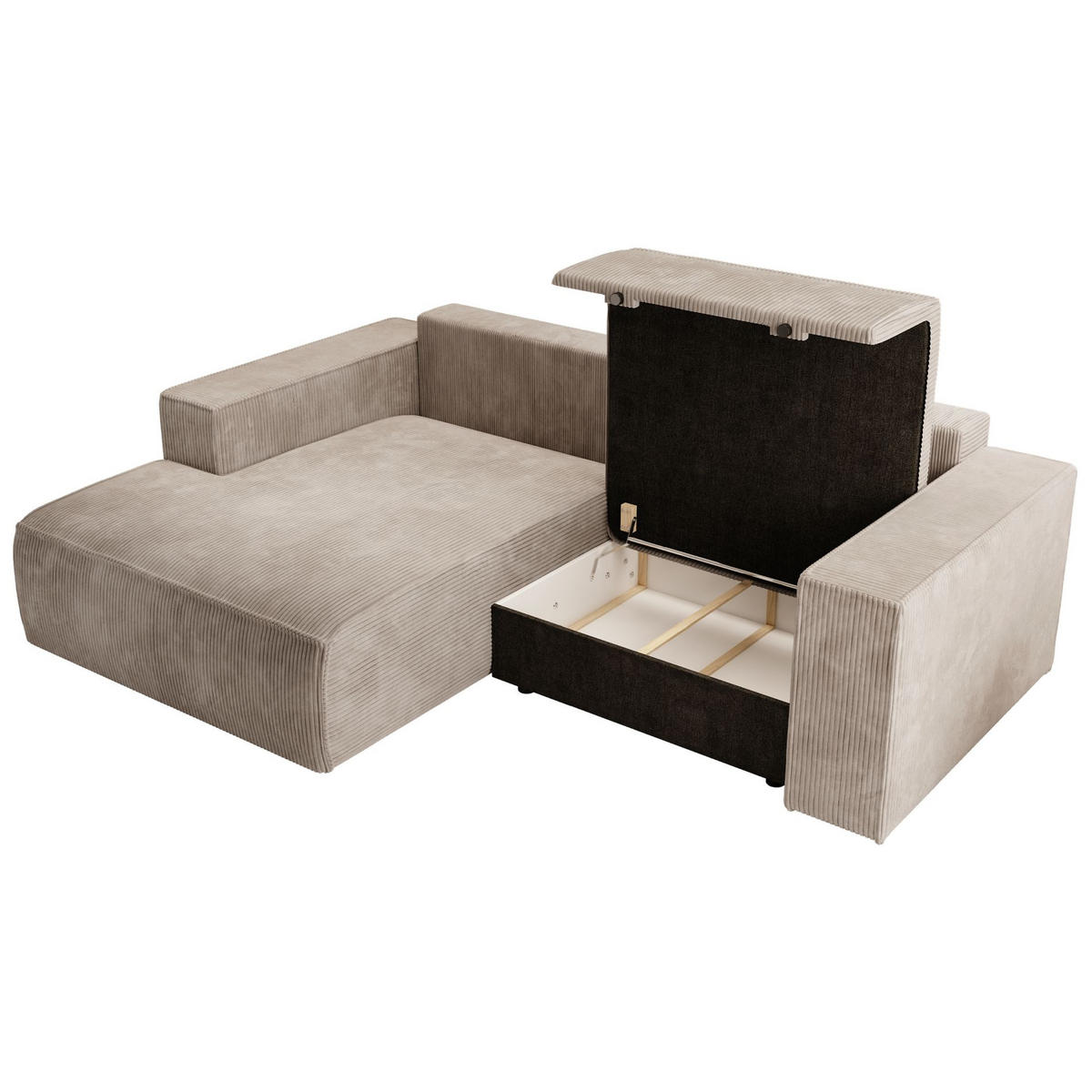 ECKSOFA Farese Mini mit Cordbezug Beige, links - Beige/Schwarz, Textil (240/167cm) - Selsey