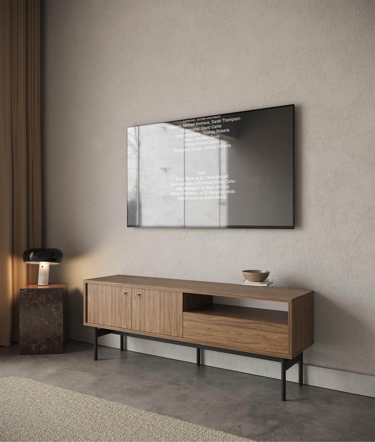TV-ELEMENT Olar Holzoptik Carini Nussbaum 154 cm - Goldfarben/Schwarz, Holzwerkstoff/Metall (154/56.6/38cm) - Selsey