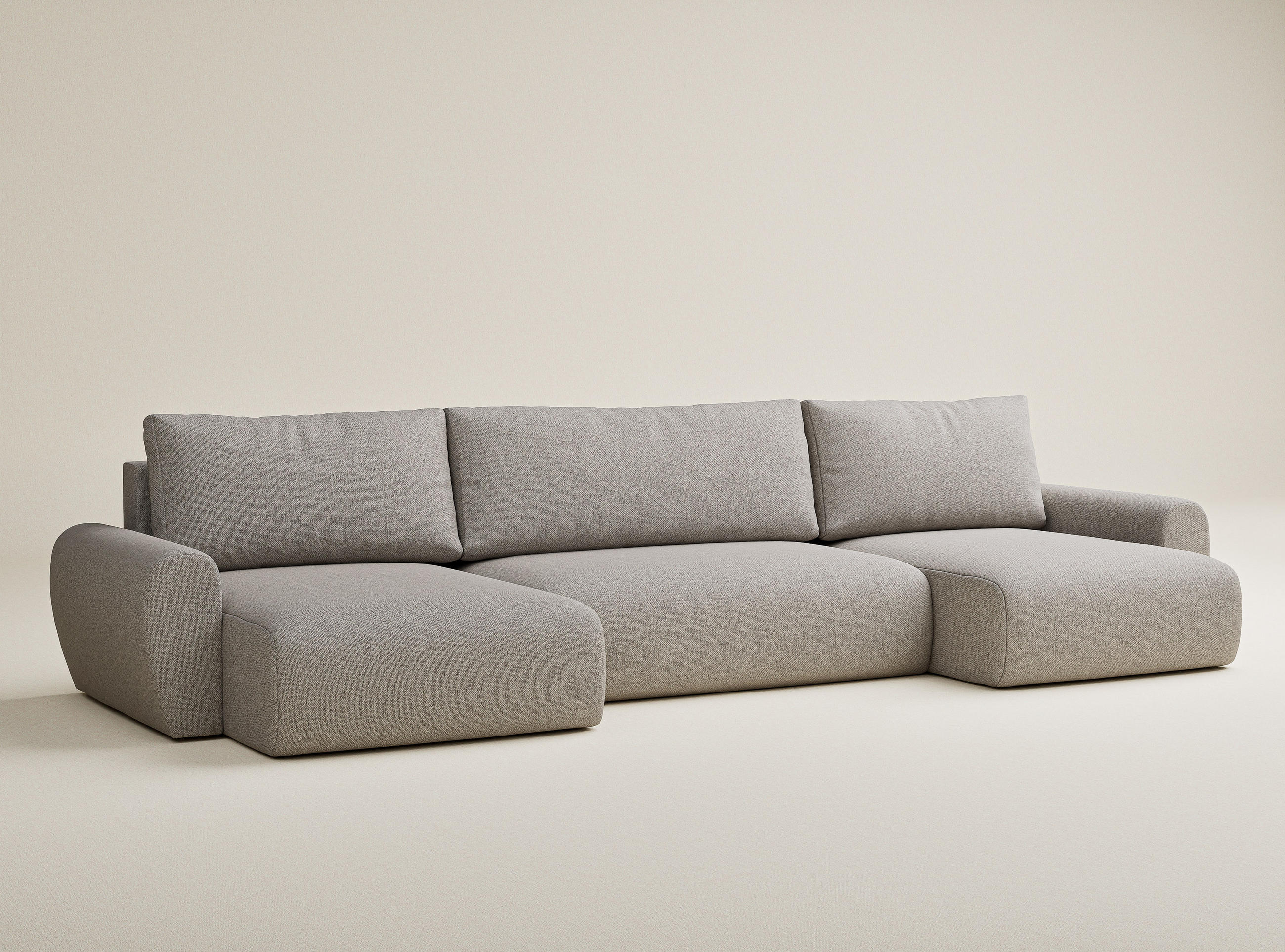WOHNLANDSCHAFT MIT SCHLAFFUNKTION Numba Seidengrau Webstoff - Beige/Schwarz, Holz/Holzwerkstoff (397/70/153cm) - Maison de Reve