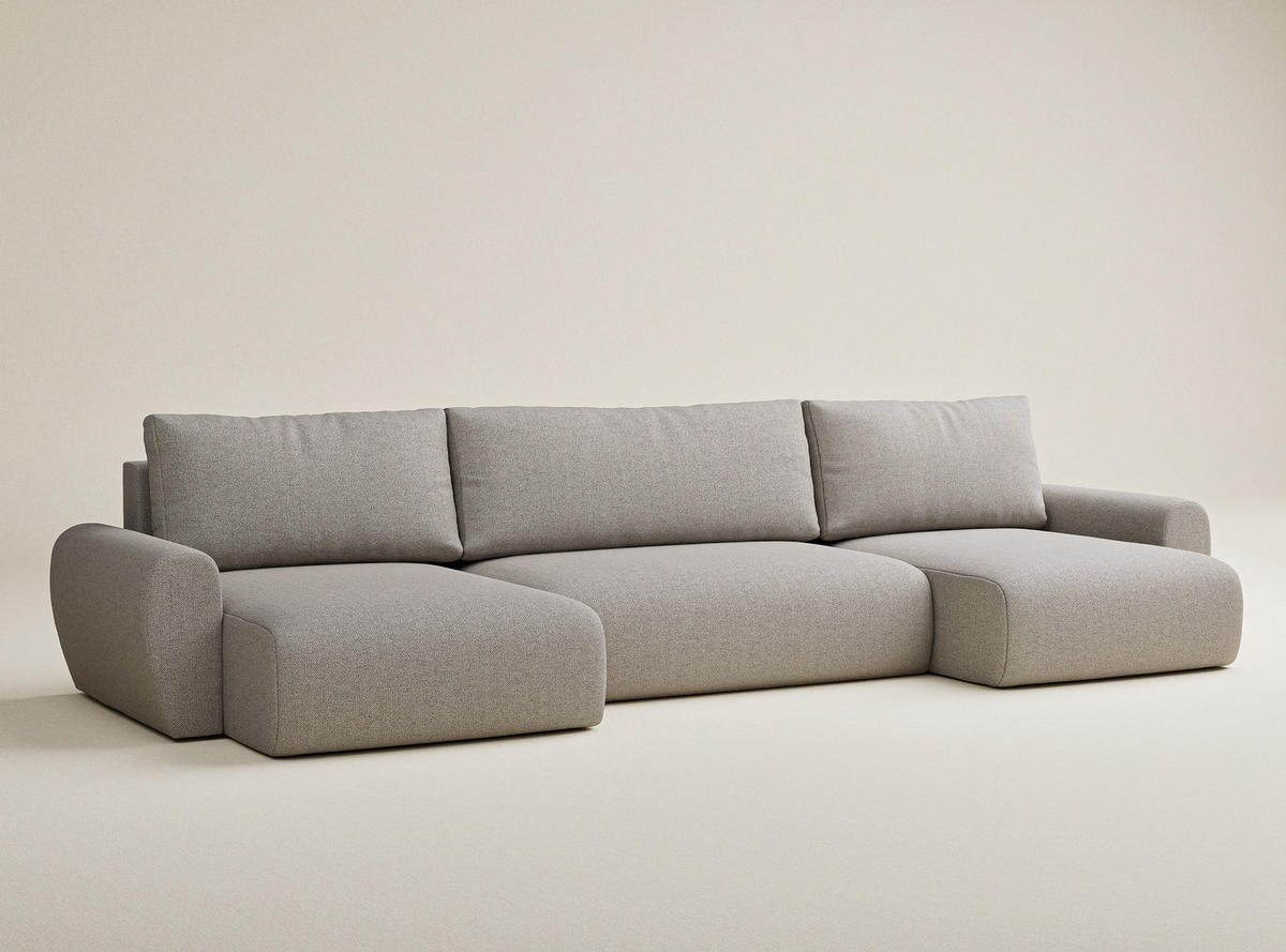 WOHNLANDSCHAFT MIT SCHLAFFUNKTION Zaya Seidengrau Webstoff - Beige/Schwarz, Holz/Holzwerkstoff (397/70/153cm) - Maison de Reve
