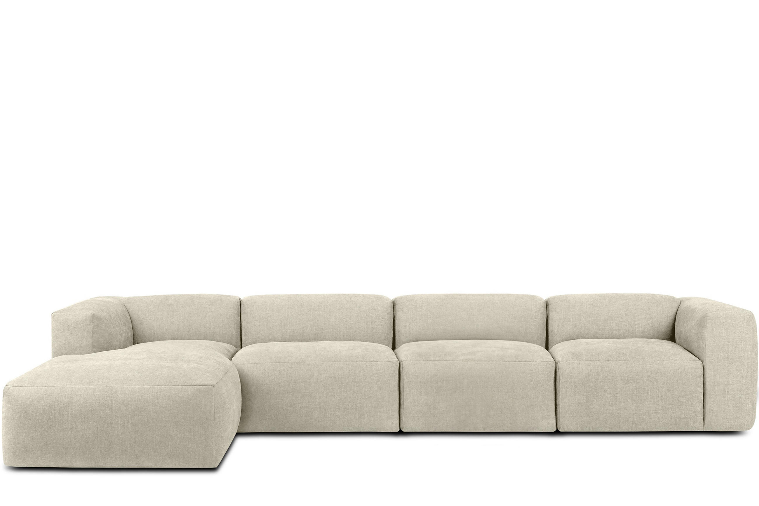ECKMODULSOFA-LINKS BUFFO 6-Sitzer mit extrem weicher Sitzfläche, Gewebestoff, ecru - Ecru, Textil (377/180cm) - KONSIMO®