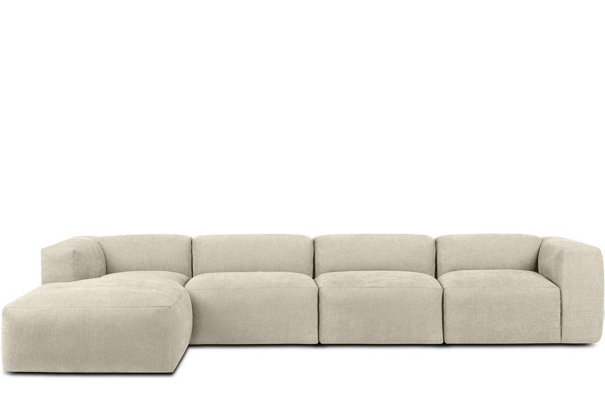 ECKMODULSOFA-LINKS BUFFO 6-Sitzer mit extrem weicher Sitzfläche, Gewebestoff, ecru - Ecru, Textil (377/180cm) - KONSIMO®