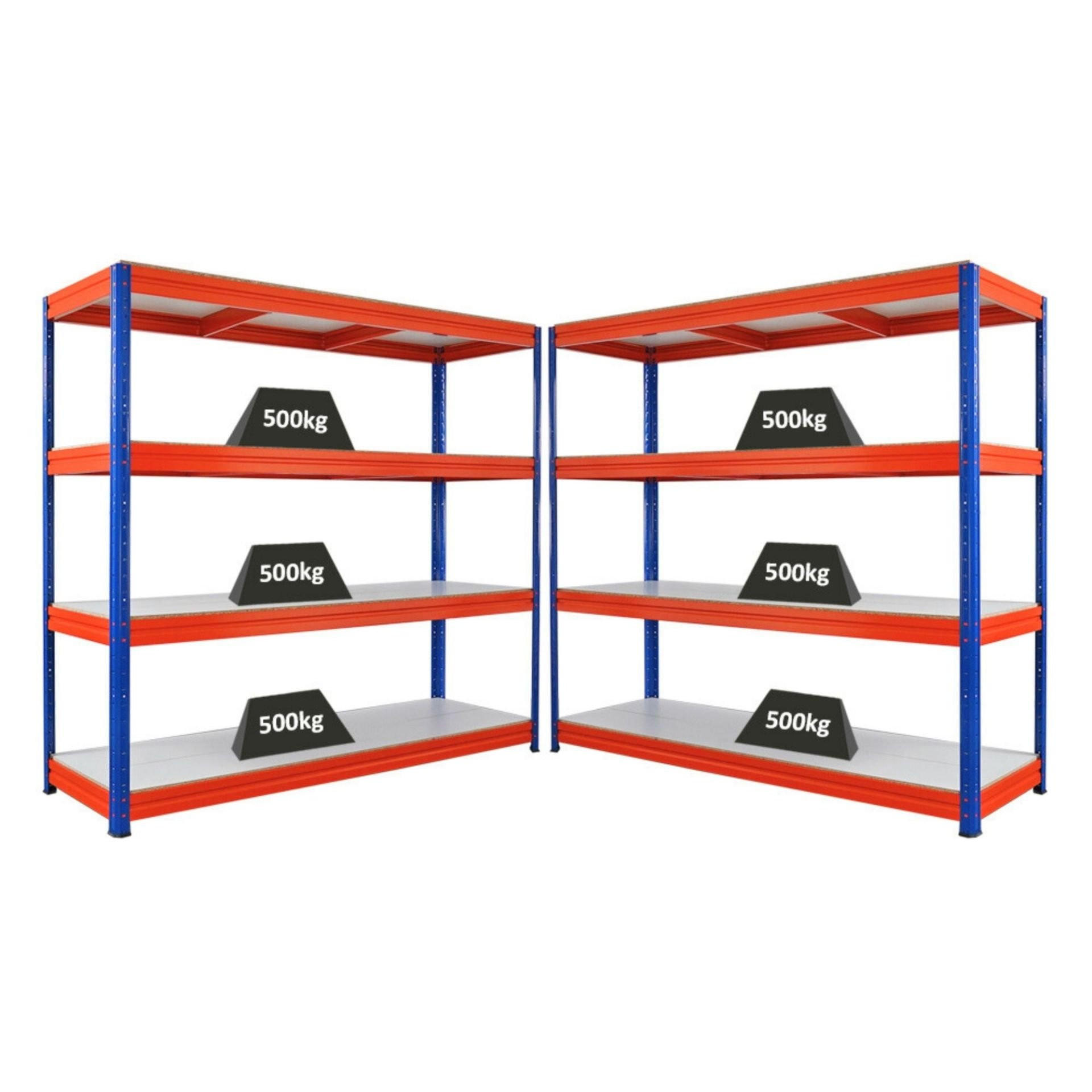 SCHWERLASTREGAL Dino 2er-Set 180x200x60cm Melamin-Ebenen Blau/Orange - Blau/Orange, Metall (400/180/60cm) - PROREGAL