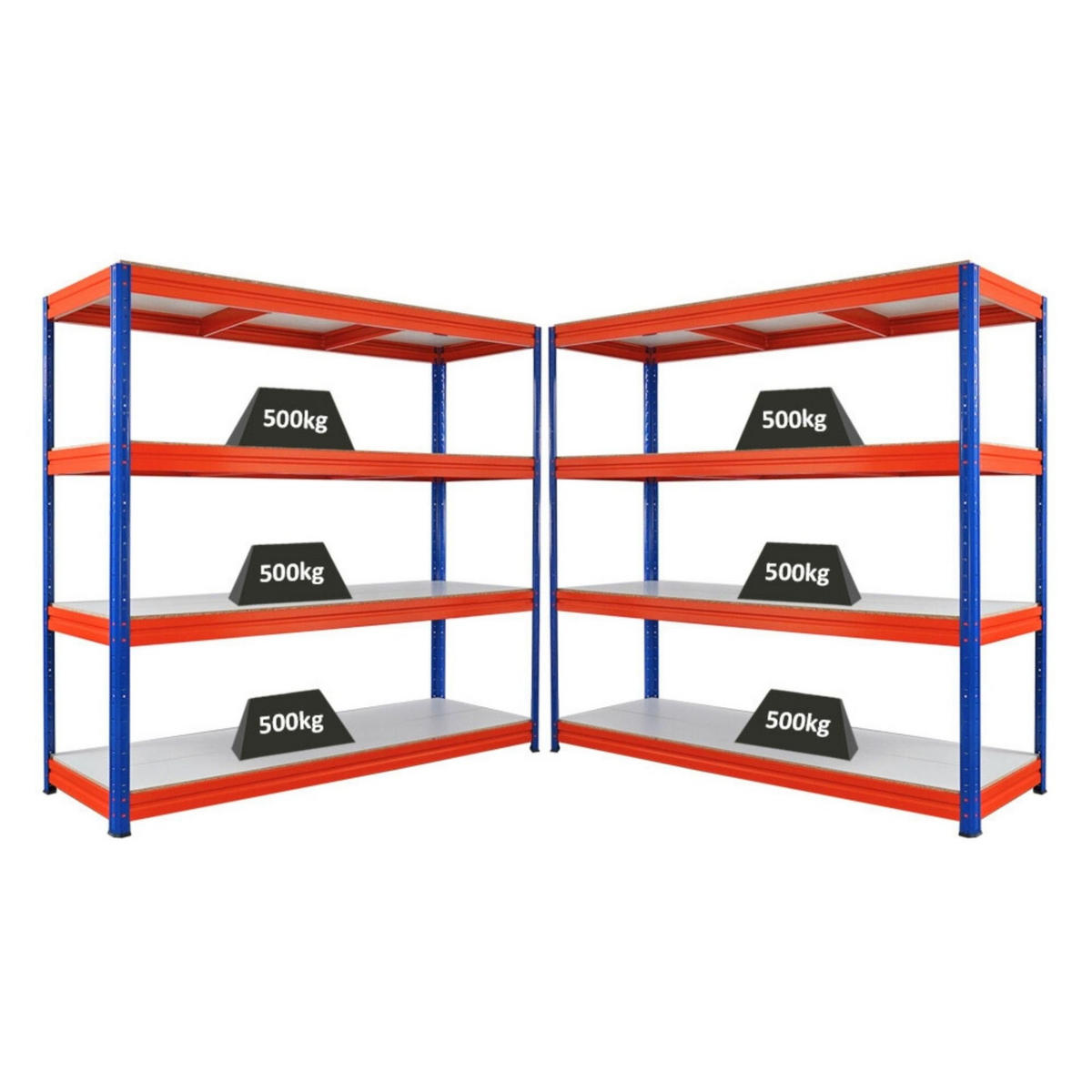 SCHWERLASTREGAL Dino 2er-Set 180x200x60cm Melamin-Ebenen Blau/Orange - Blau/Orange, Metall (400/180/60cm) - PROREGAL